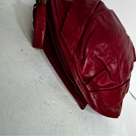 Vanessa Bruno NEW Leather Gathered Ruched Clutch Bag Wristlet Zip Closure Red - Picture 4 of 16